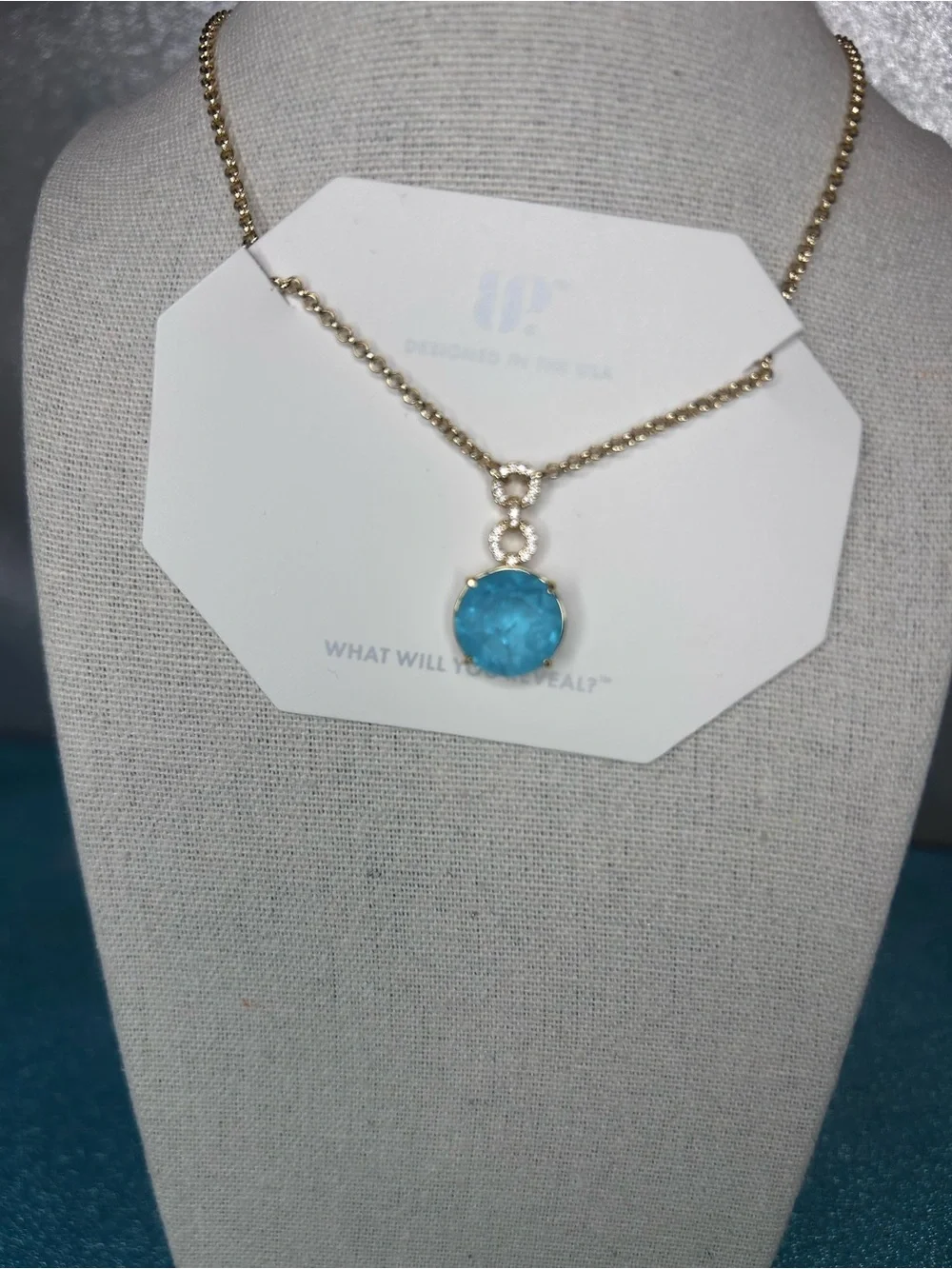 Bomb Party Necklace Lab Created Aqua Blue Quartz Necklace Gold Plating NK43396